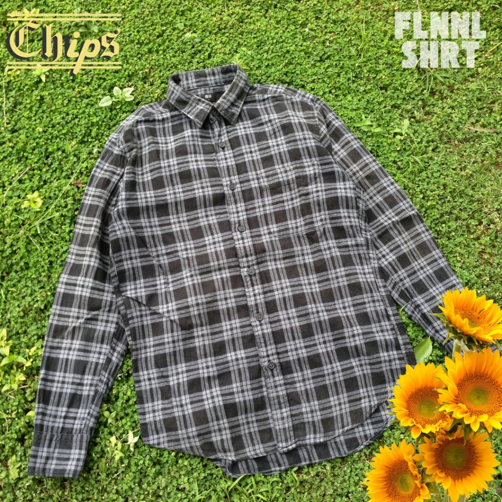 UNIQLO FLANNEL HITAM | KEMEJA FLANNEL HITAM UNIQLO