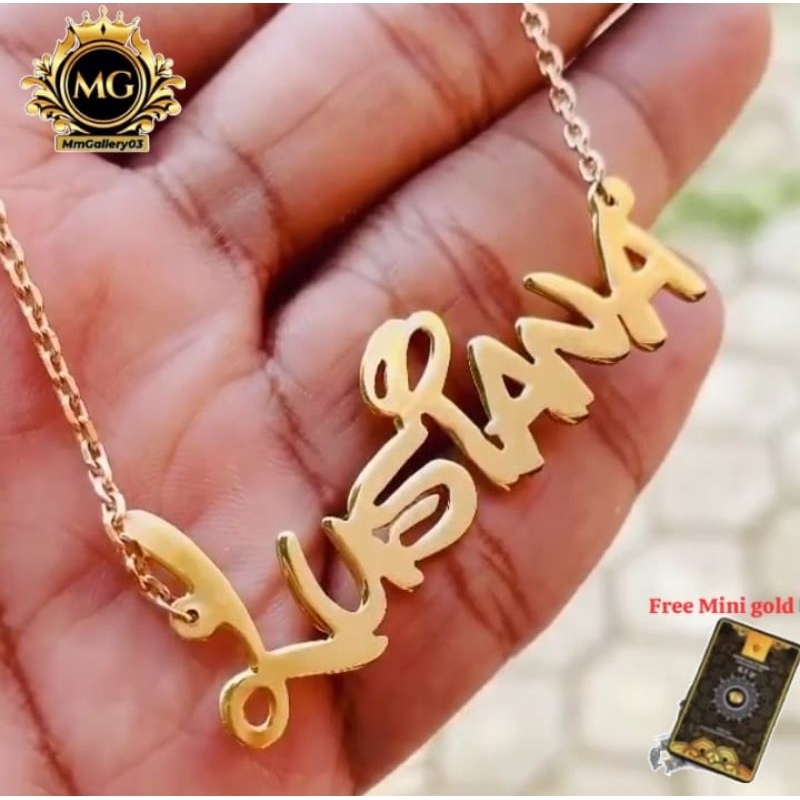 MmGallery03 Kalung Nama Titanium Lapis Emas || Kalung ukir nama sendiri || Kalung titanium liontin u