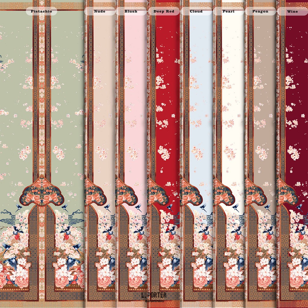 Kain Cheongsam Motif Cherry Blossom Garden - Sateen Bridal I kain batik I kain print I  Kain sangjit