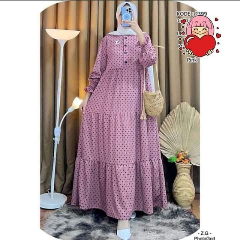 gamis MIDI susun bahan rayon motif polkadot jumbo//gamis wanita muslimah jumbo busui