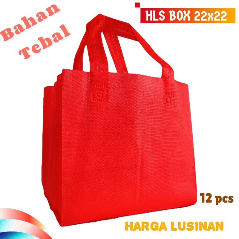 

(12 PCS) HLS Box Dus 22x22 Tas Kain Spunbond Tas Berkat Hajatan Harga Per lusin