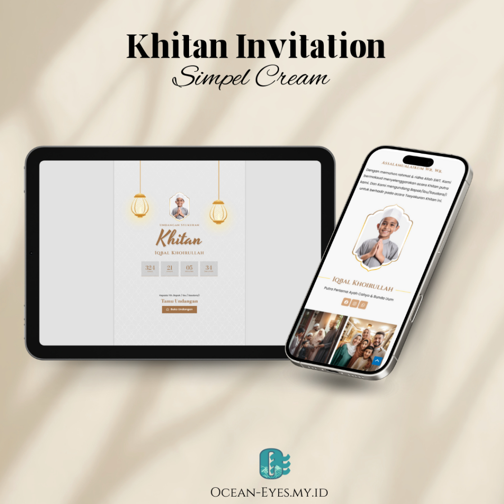 UNDANGAN KHITAN | UNDANGAN KHITAN DIGITAL | UNDANGAN WEBSITE | KHITAN INVITATION SIMPLE CREAM