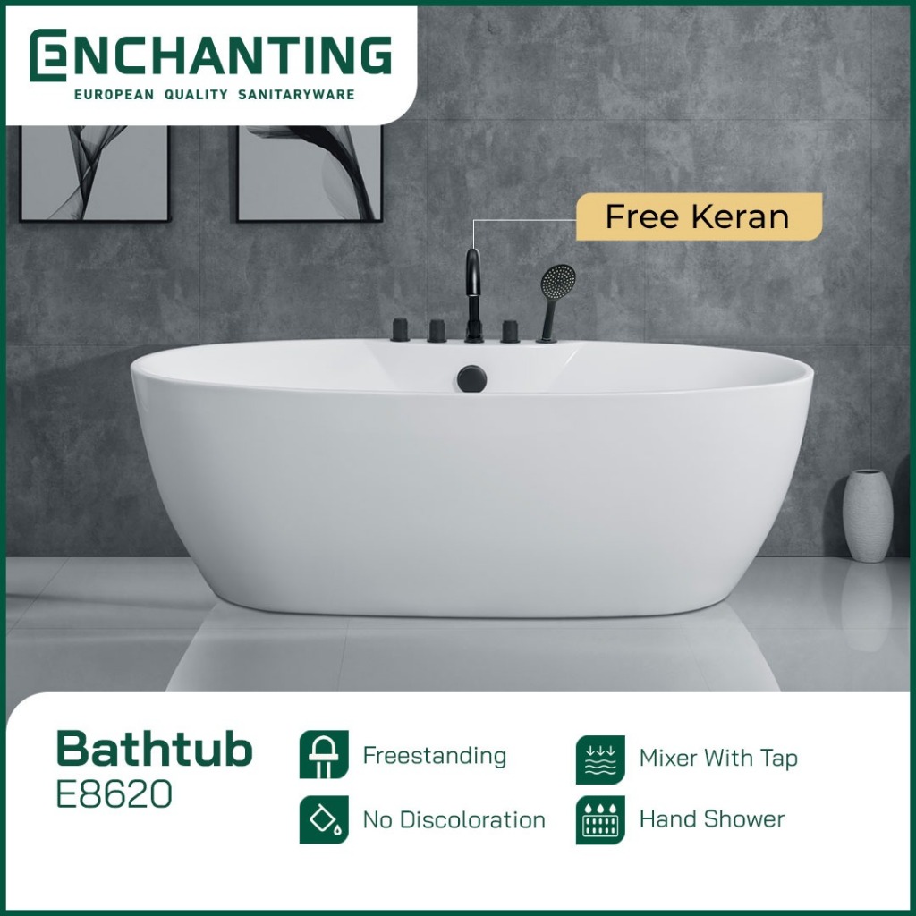 ENCHANTING Bathtub Free Standing Kamar Mandi BathTub Acrylic E8620