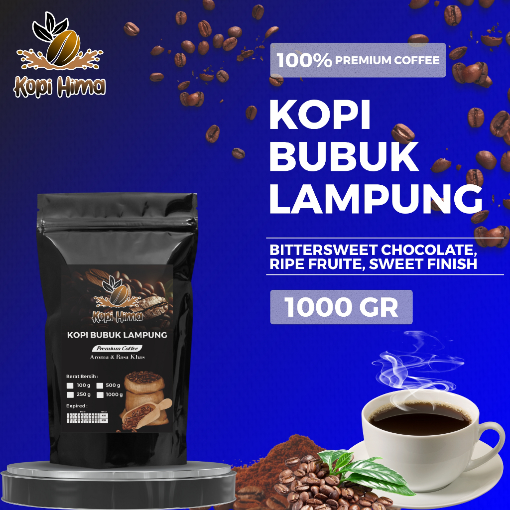 

kopi.hima - bubuk kopi lampung berat variasi 100 gr, 250 gr, 500 gr dan 1000 gram premium roasting