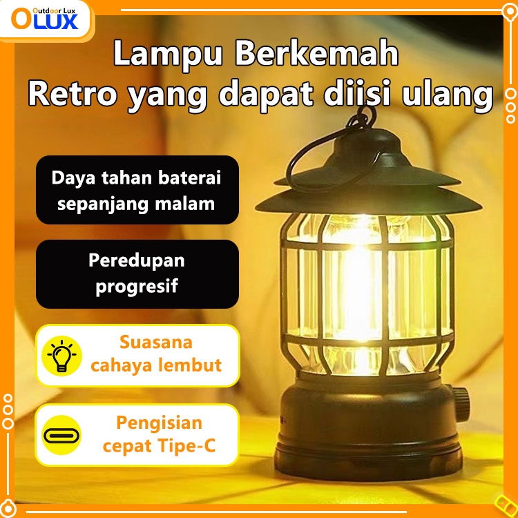 OLUX Retro Lentera Lampu Camping Gantung Retro Model Petromax / Lampu camping patromax outdoor / Lam