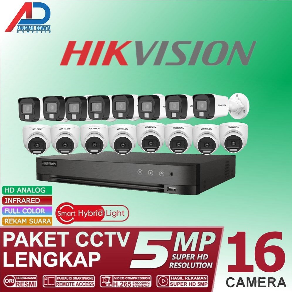 PAKET CAMERA CCTV HIKVISION 16 CAMERA 5MP FULL HD FULL SET