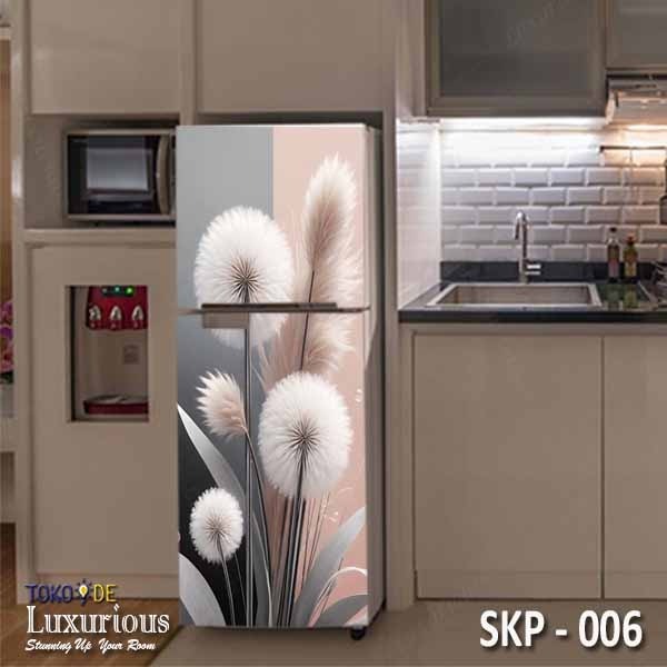 STICKER PINTU KULKAS CUSTOM MOTIF PANDA DAN BUNGA 1 ATAU 2 PINTU PREMIUM