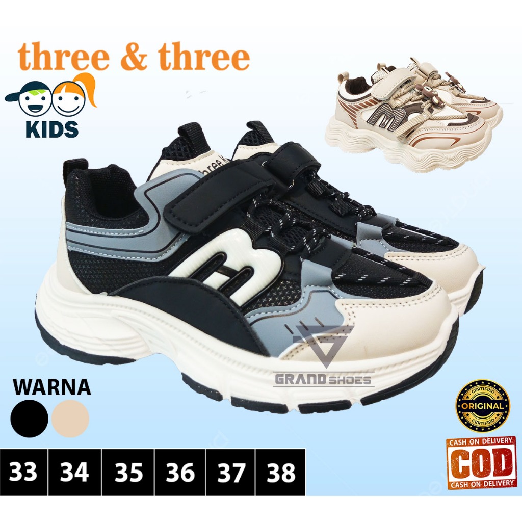 THREE N THREE Sepatu Sneakers sneaker Sekolah Anak Playgroup SD Unisex original