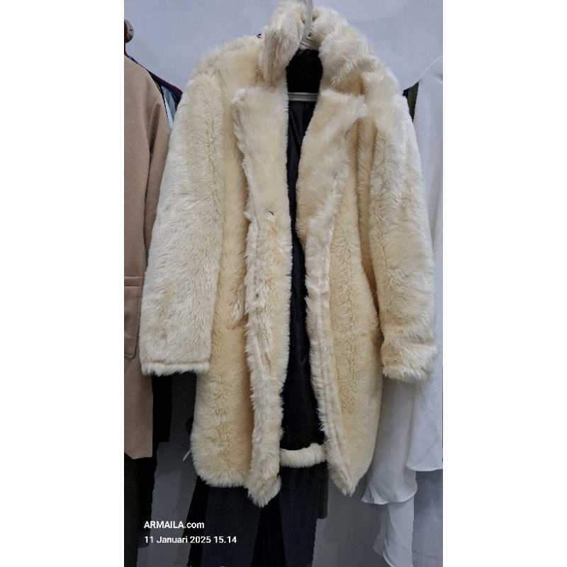 Jaket Coat Korea Warna Cream/Coksu Jaket Bulu Korea
