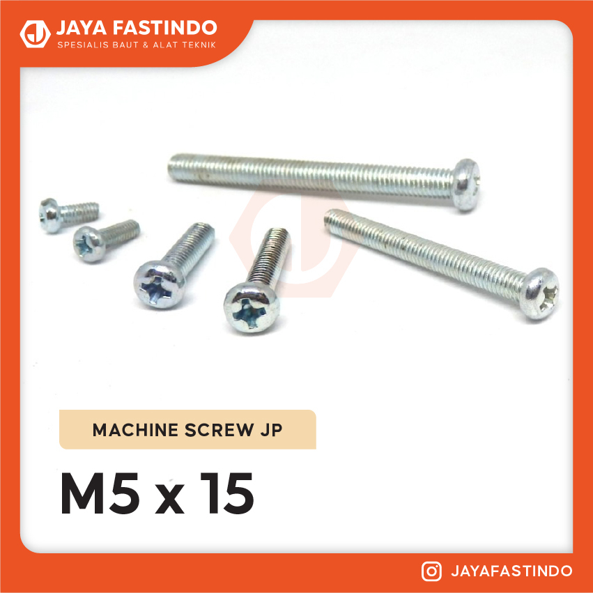 BAUT JP M5X15 / MACHINE SCREW M5X15 / BAUT PAN HEAD 5x15 KEPALA OBENG (+)