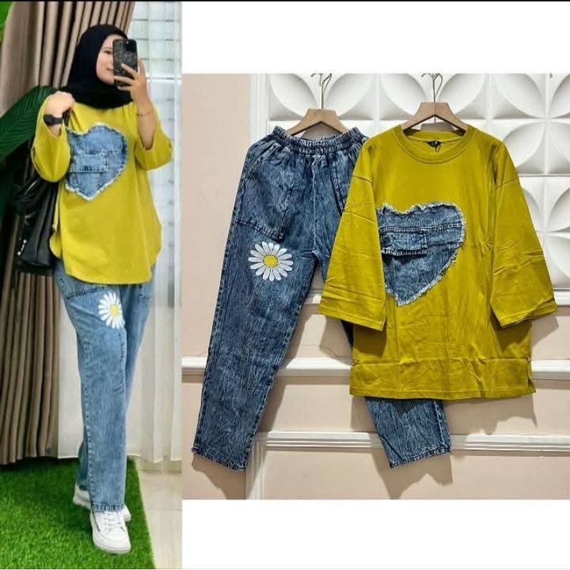 SET SAKU LOVE // SETELAN CELANA JEANS PANTS ORIGINAL JEVANNI