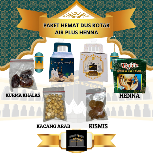 

oleh-oleh haji dan umroh paket hemat plus henna variasi dus kotak air