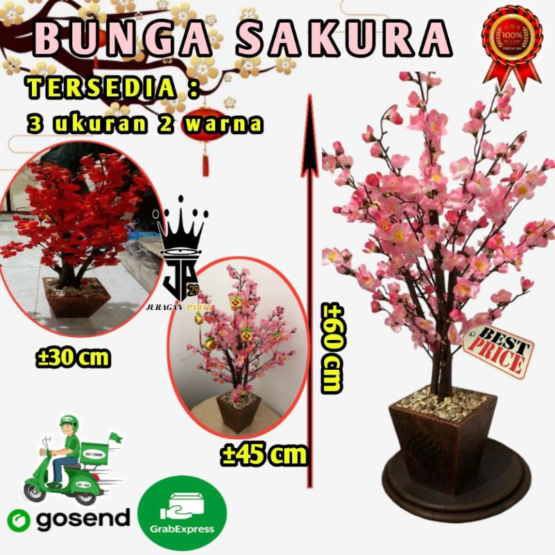 (Sakura+Pot)Bunga Sakura Imlek,Tanaman hias plastik Sakura,Bunga Sakura Hiasan meja,Bunga Pot Sakura