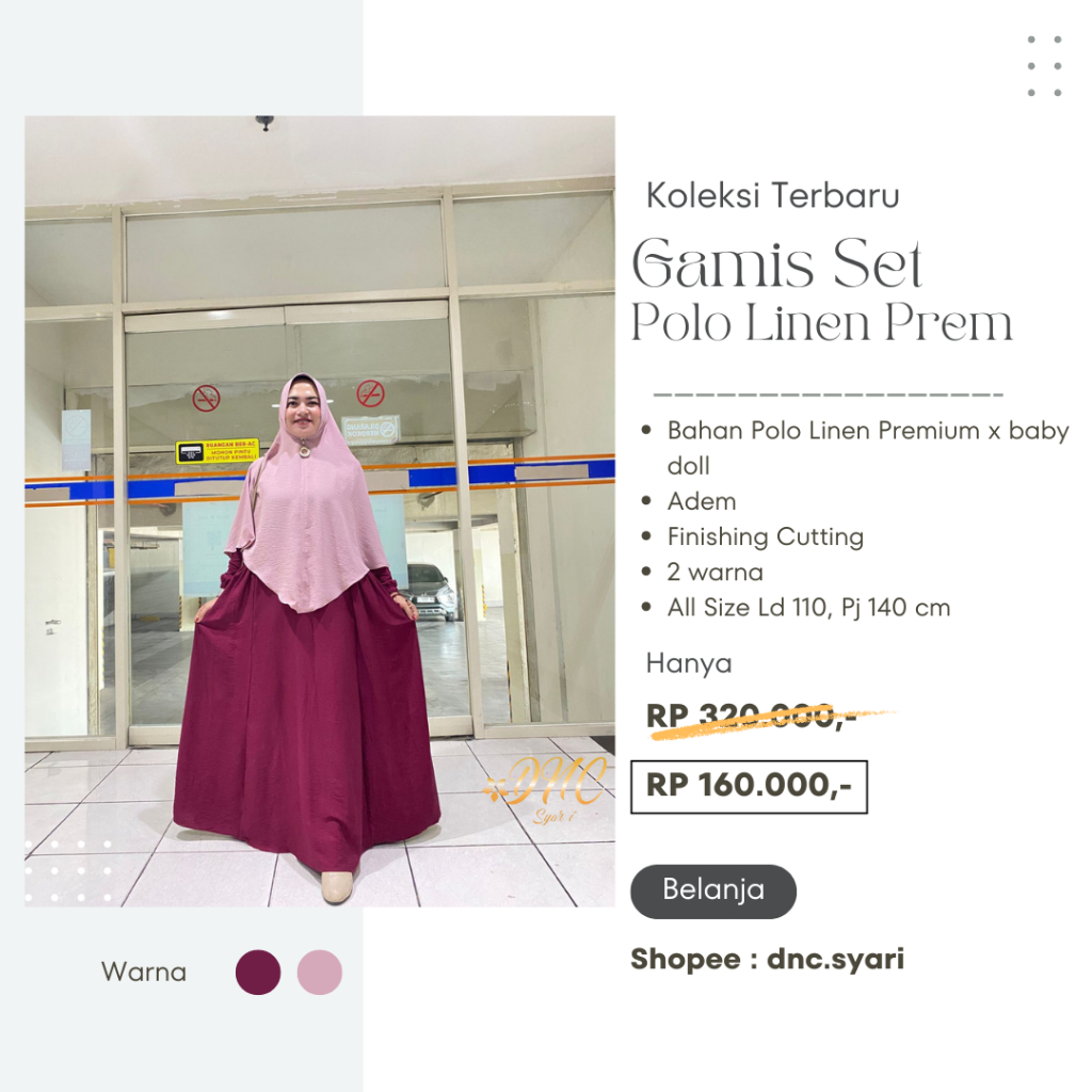 Gamis Polo Linen Polos - by Dnc Syari, gamis polo linen premium, gamis polo linen jumbo, gamis polo 