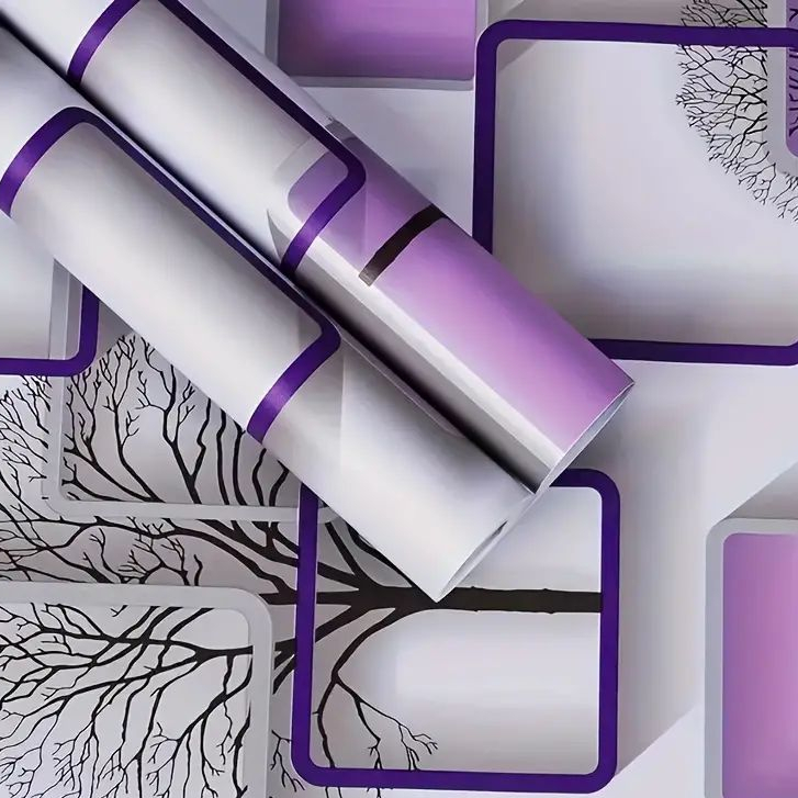 WALLPAPER STIKER DINDING POHON KOTAK UNGU 3D