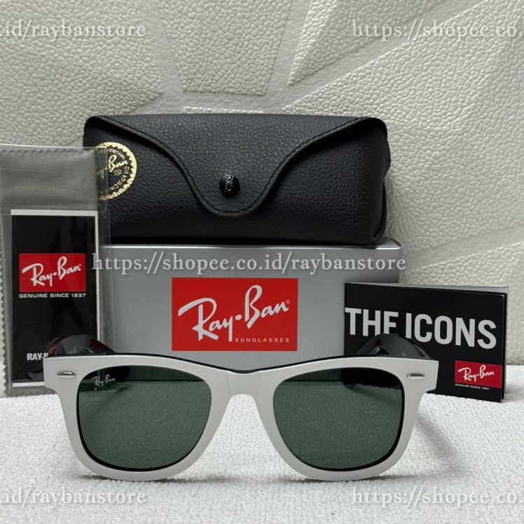 Kacamata RayBan Wayfarer RB2140 956 White on Black Original