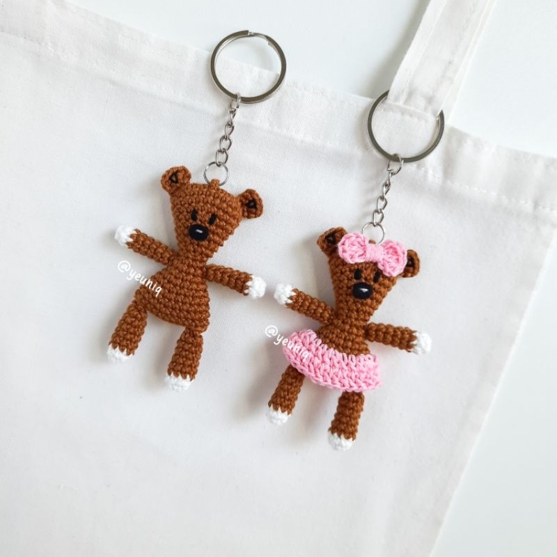 Myzonee44 - Mr. Bean's Teddy Bear 7,5 cm Soft Cotton Amigurumi Couple Bag Charm Boneka Rajut by