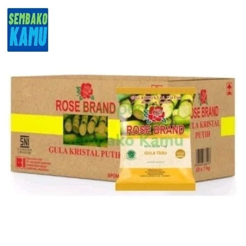 Gula Pasir Rose Brand 1 kg Kuning Gula Tebu Dus - 20 pcs
