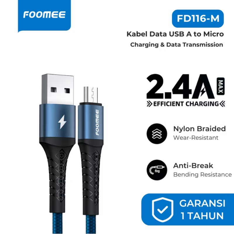 Foomee FD116-M Cable Data Micro 2.4A Efficient Charging 1M FD116M