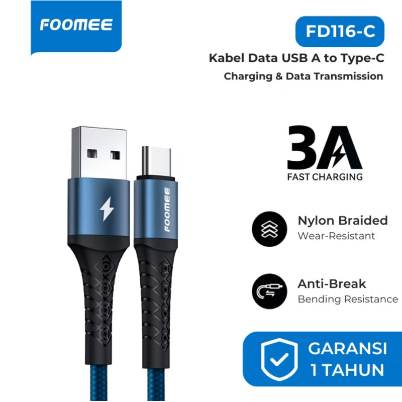 Foomee FD116-C Kabel Data Type-C 3A Fast Charging 1M FD116C