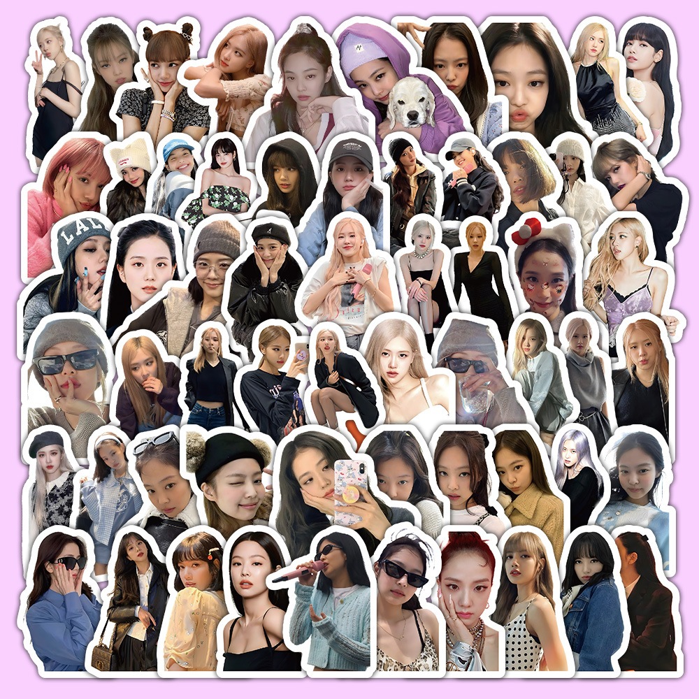 

ISI 60 PCS STICKER PACK MOTIF BLACKPINK JENNIE LISA ROSE JISOO BLACK PINK PVC VINYL WATERPROOF UKURAN 4-5CM HP LAPTOP KOPER HELM MOTOR