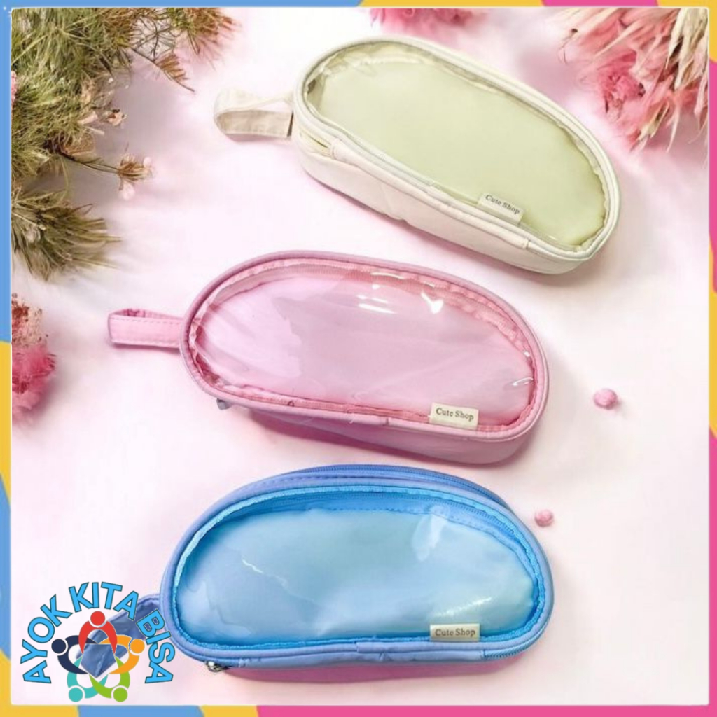 

AKB Tempat Pensil Transparan 2 Sekat Kotak Pensil Polos Aesthetic Pouch Serbaguna Multifungsi Pencil Case Simple Stationery Storage Bag School