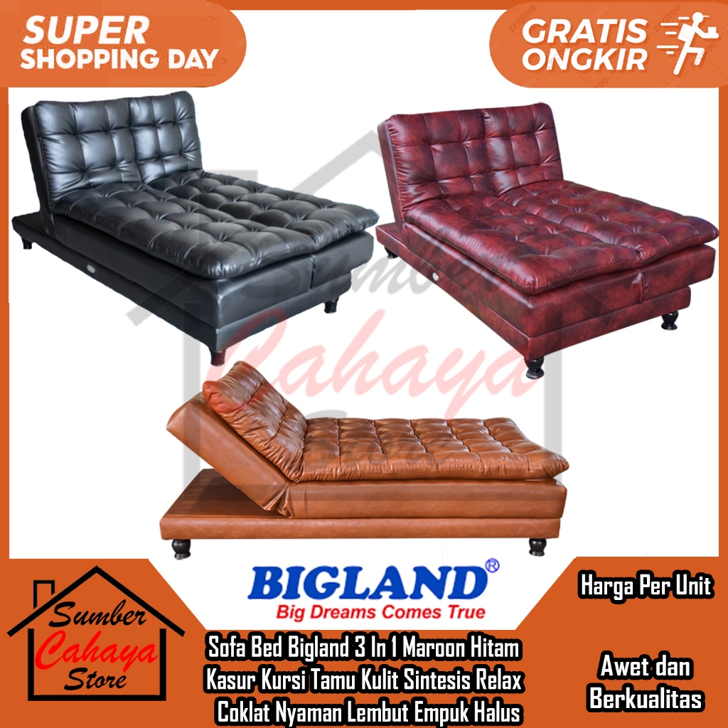 [Instant] Sofa Bed Bigland 3 In 1 Minimalis Soffa Kursi Lipat Lipet Ruang Tamu Santai Cerita Empuk L