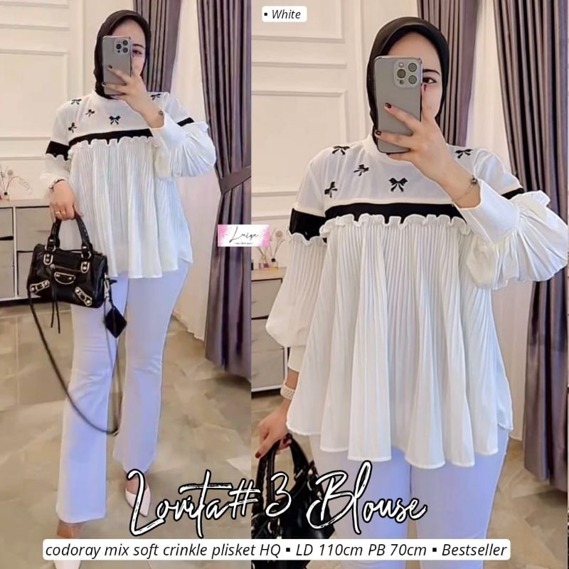 lovita blouse putih lengan panjang by laiqa tunic kondangan elegan blouse korean style blouse pliske