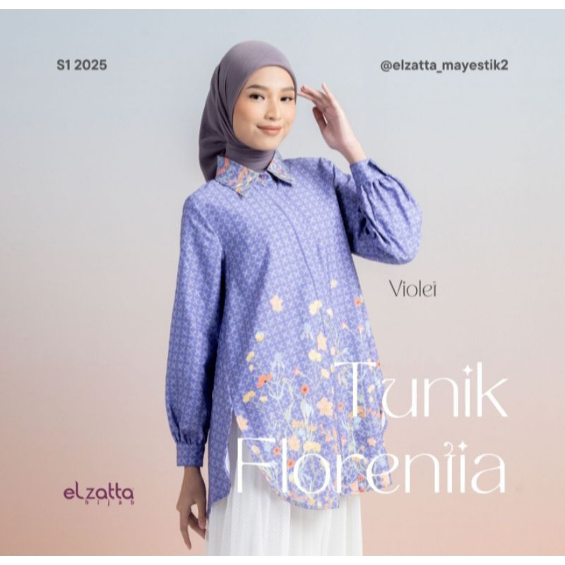 ELZATTA TUNIK TERBARU WANITA MOTIF BUNGA BAHAN KATUN DOBBY - TUNIK FLORENTIA