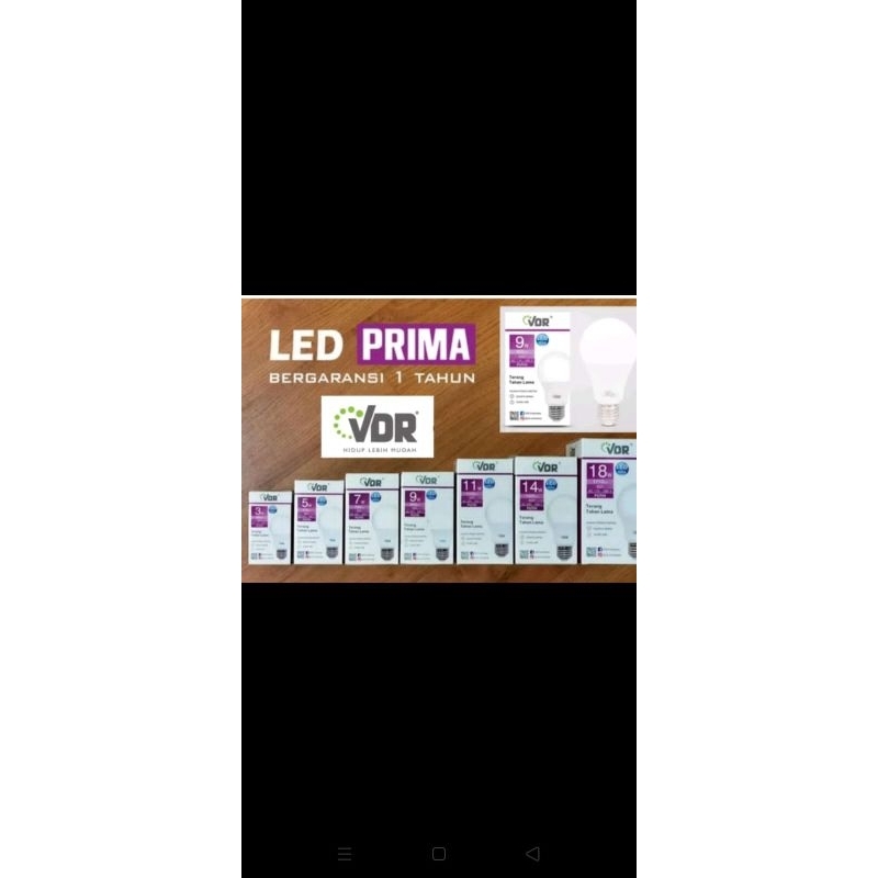 Lampu Bohlam VDR PRIMA LED 3W 5W 7W 9W 11W 14W 18W 22W Watt CDL Cool Daylight Putih E27 SNI