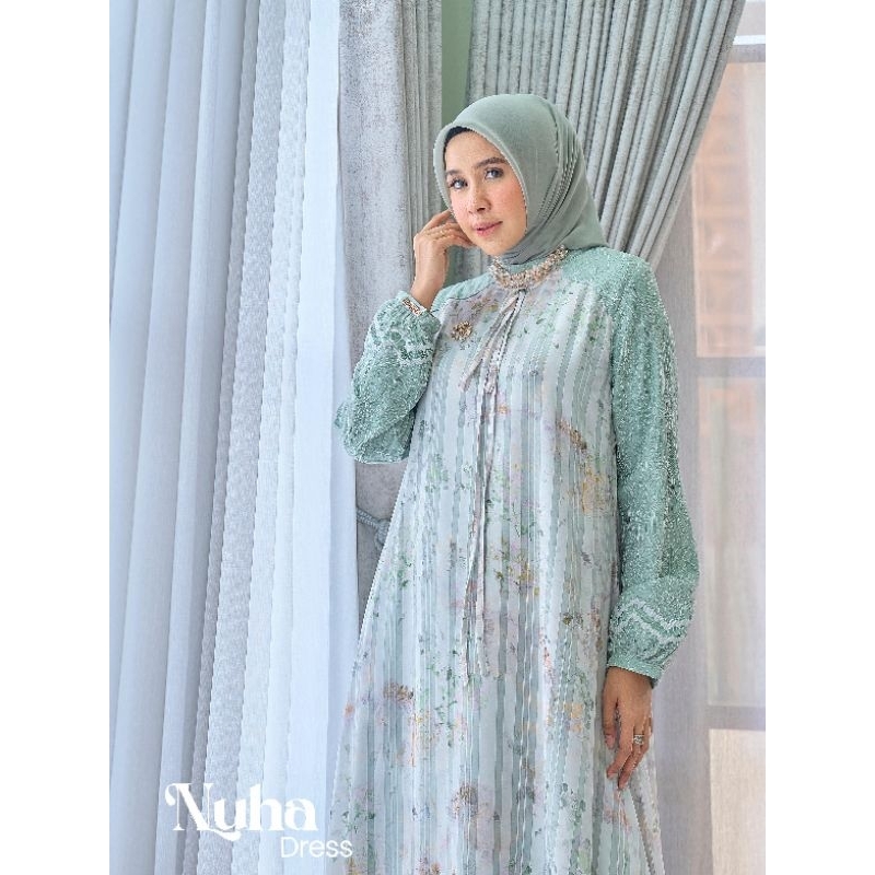 NUHA DRESS/ GAMIS PESTA WANITA / DRESS LEBARAN MEWAH ORI BY MAREVI (HANYA SIZE JUMBO)