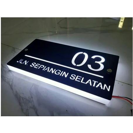 Nomor Rumah Akrilk LED Neon Box | Papan Nama Akrilik LED Neonbox | Papan Nama Akrilik Box