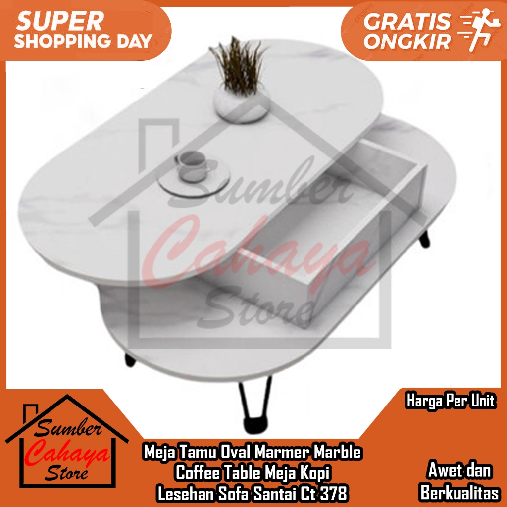 [Instant] Meja Tamu Oval Marmer Marble Coffe Table Kopi Lesehan Sofa Santai Ct 378 Sofa Sopa Soffa T