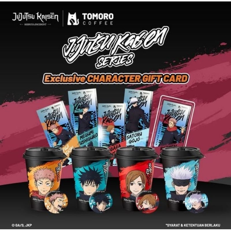 TOMORO COFFEE X JUJUTSU KAISEN LIMITED EDITION PIN BADGE CARD KEYCHAIN SATORU GOJO GETO NOBARA KUGIS