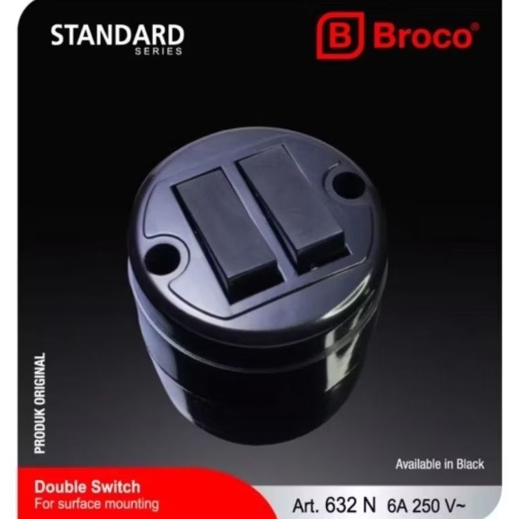 Saklar Seri Broco Hitam Bulat | Saklar Double Broco Tempel - Saklar Outbow Standar Broco Hitam 632N