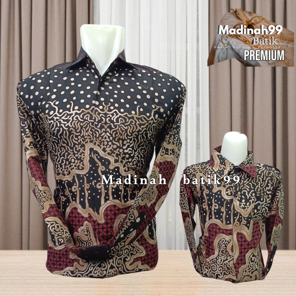 kemeja batik ayah dan anak hitam volkadot mewah elegan / batik anak couple ayah original
