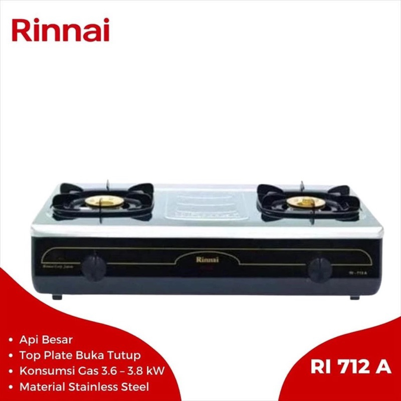 RINNAI RI 712 A Kompor Jumbo Gas 2 Dua Tungku Api Lilin Stainless Steel RI712A 712A