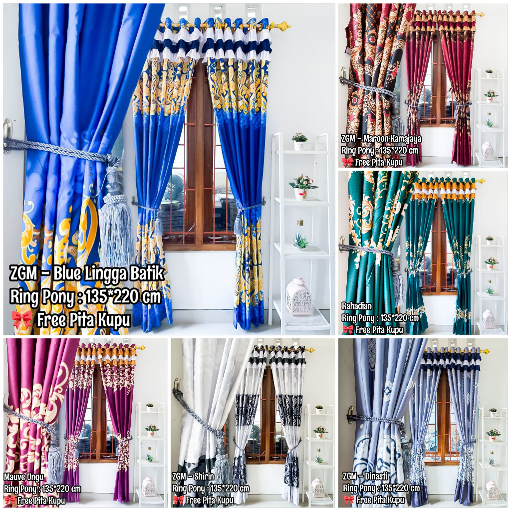 Gorden Rumbai Pony Pintu Dan Jendela Ring 12 Bahan Katun Motif Batik Sultan Free Tali Pita Kupu