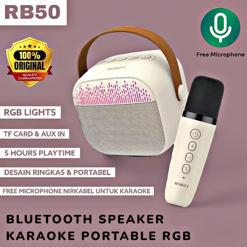 (ORIGINAL) ROBOT RB50 BLUETOOTH SPEAKER KARAOKE RGB PORTABLE