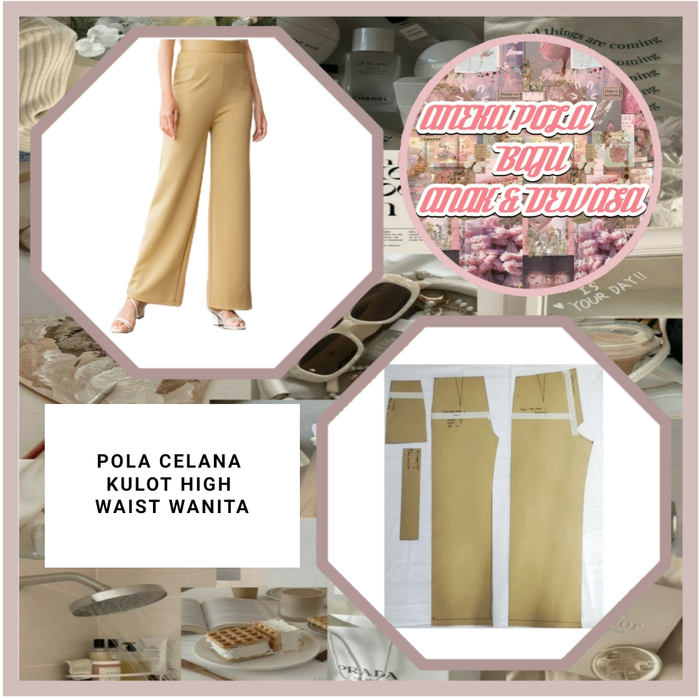 Pola Celana Kulot High Waist Wanita | Pola Instan Kulot Wanita | Pola Jiplak | Pola Jahit