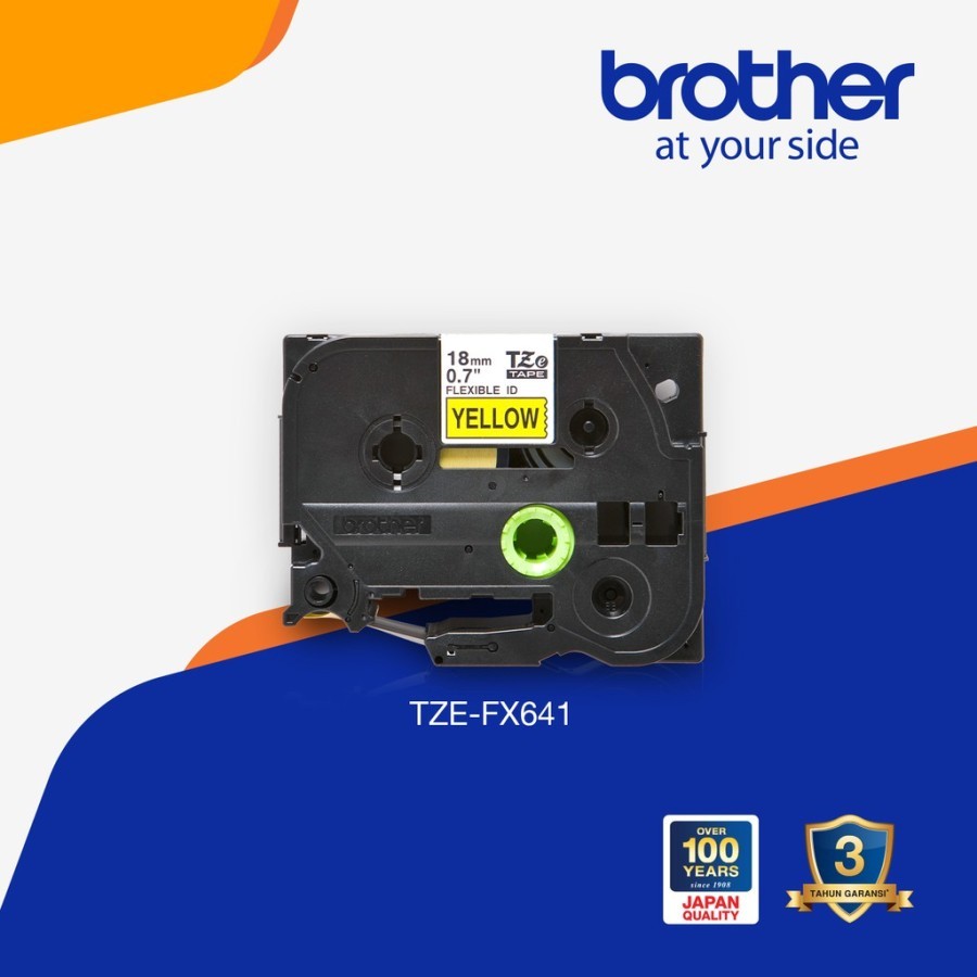 

Brother Label Tape TZE-FX641 Laminated Tapes Flexibel, Black on Yellow 18mm – Original