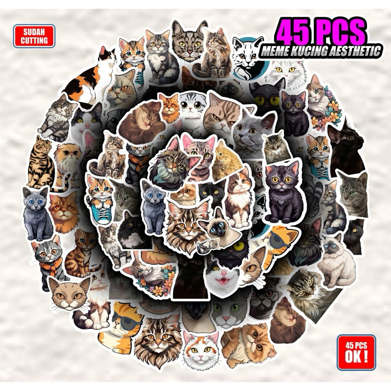 

45pcs stiker pack meme kucing viral lucu gemas waterproof anti air stiker aesthetic stiker case decorasi hp helm koper laptop dll
