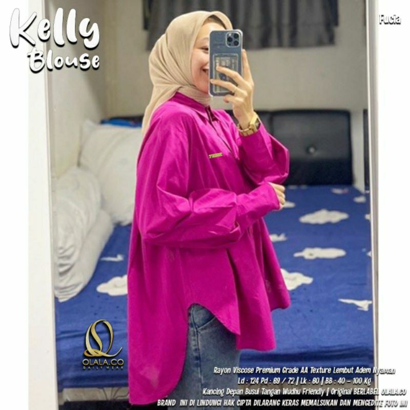 Fuchia / FANTA Kelly Kemeja Katun Viscose adem OVERSIZE ld 110-140 Blouse polos by Olala