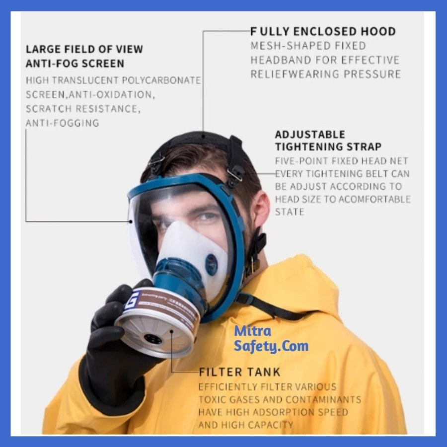 Full Face Gas Mask Single Filter Tank / Masker Respirator