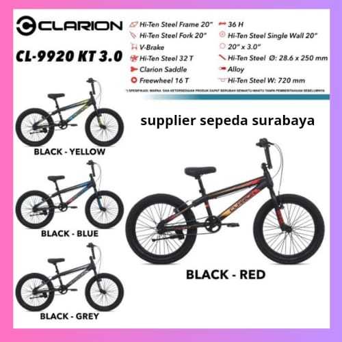 SEPEDA ANAK BMX 20 INCH CLARION CL 9920 KT 3.0 BAN JUMBO,SEPEDA READY SEMUA WARNA - NEW