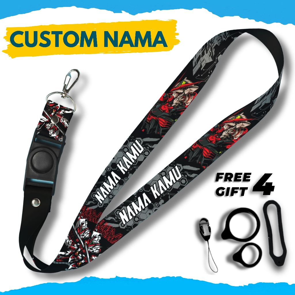 

CUSTOM LANYARD NAMA GUNDAM MERAH HITAM GANTUNGAN KUNCI & UNTUK ID CARD