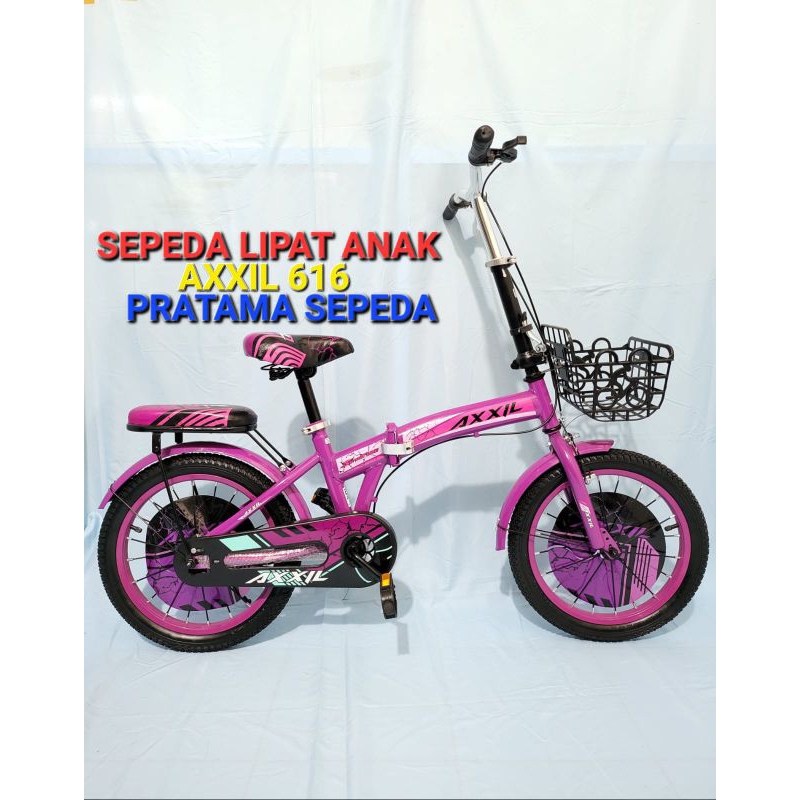 Sepeda Lipat Anak 18 Inch Axxil Dengan Keranjang Roda Bantu