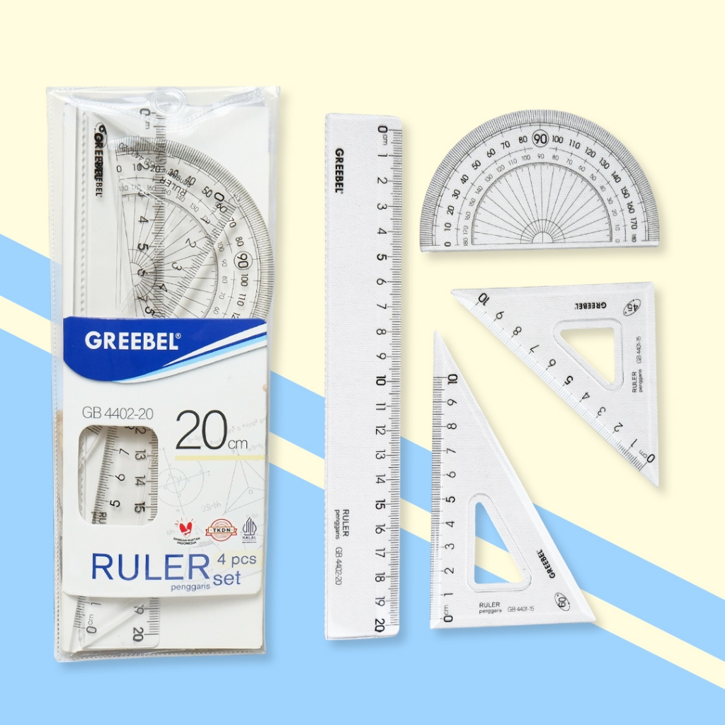 

Greebel Ruler Set Penggaris Plastik 1 Set 4 Model Penggaris Set Murah / Ruler Set 4 Akrilik 4402-20
