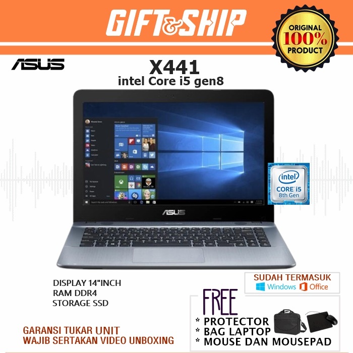 ASUS X441UB i5 GEN8 RAM 16GB/512GB SSD 14" INCH W 10 free BAG LAPTOP-MOUSE