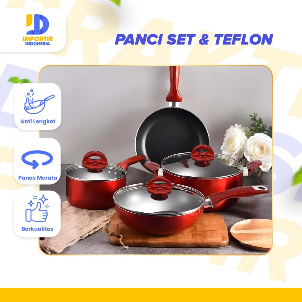 Importir Set Panci Dan Teflon Isi 4 pcs Teflon Anti Lengket Panci Dapur Serbaguna LG-8